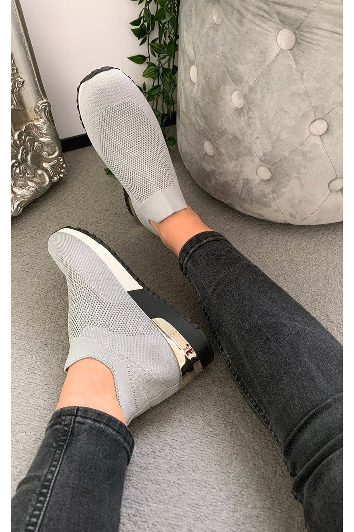 Jessi Slip On Sock Wedge Trainers - Grey