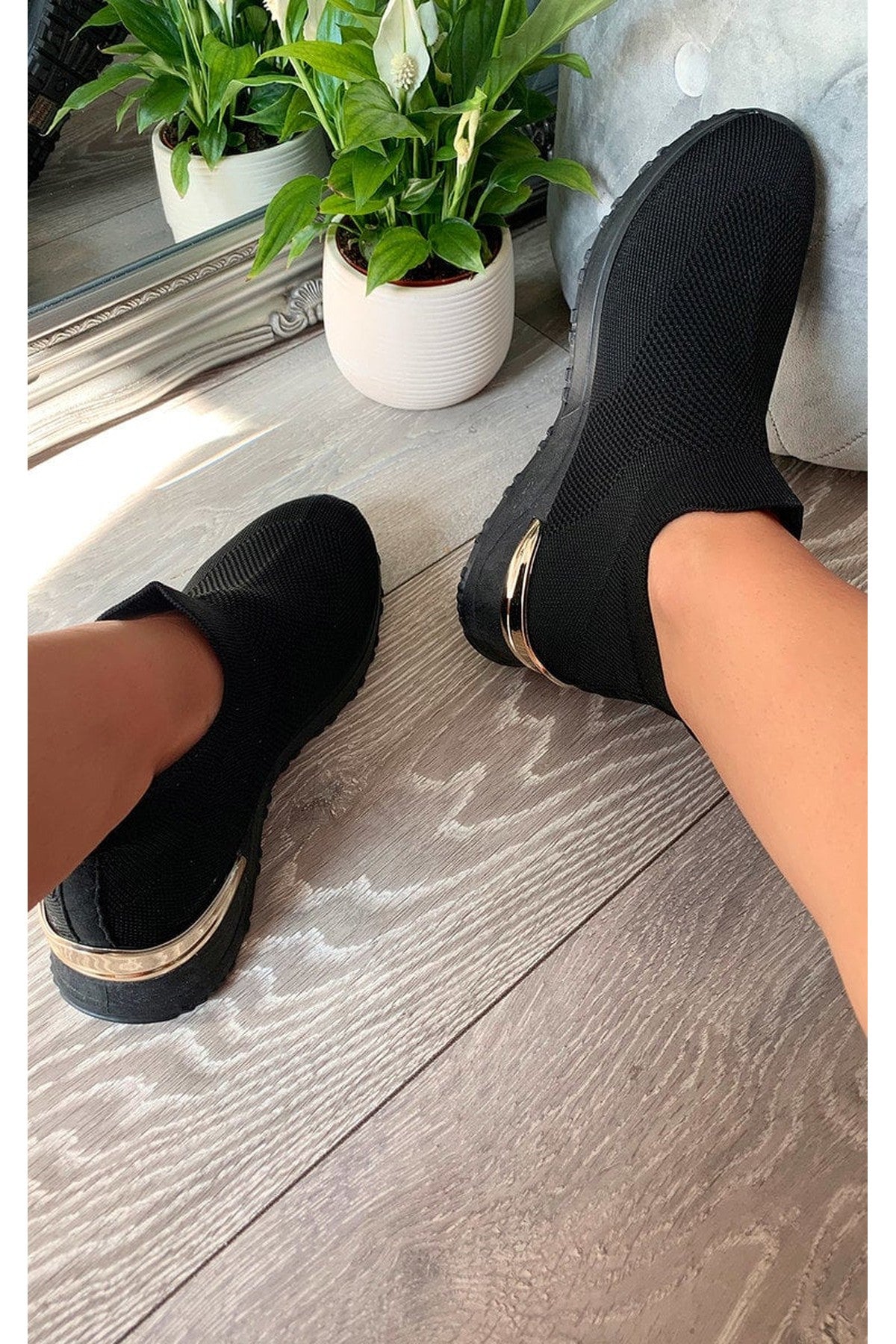 Jessi Slip On Sock Wedge Trainers - Jet Black