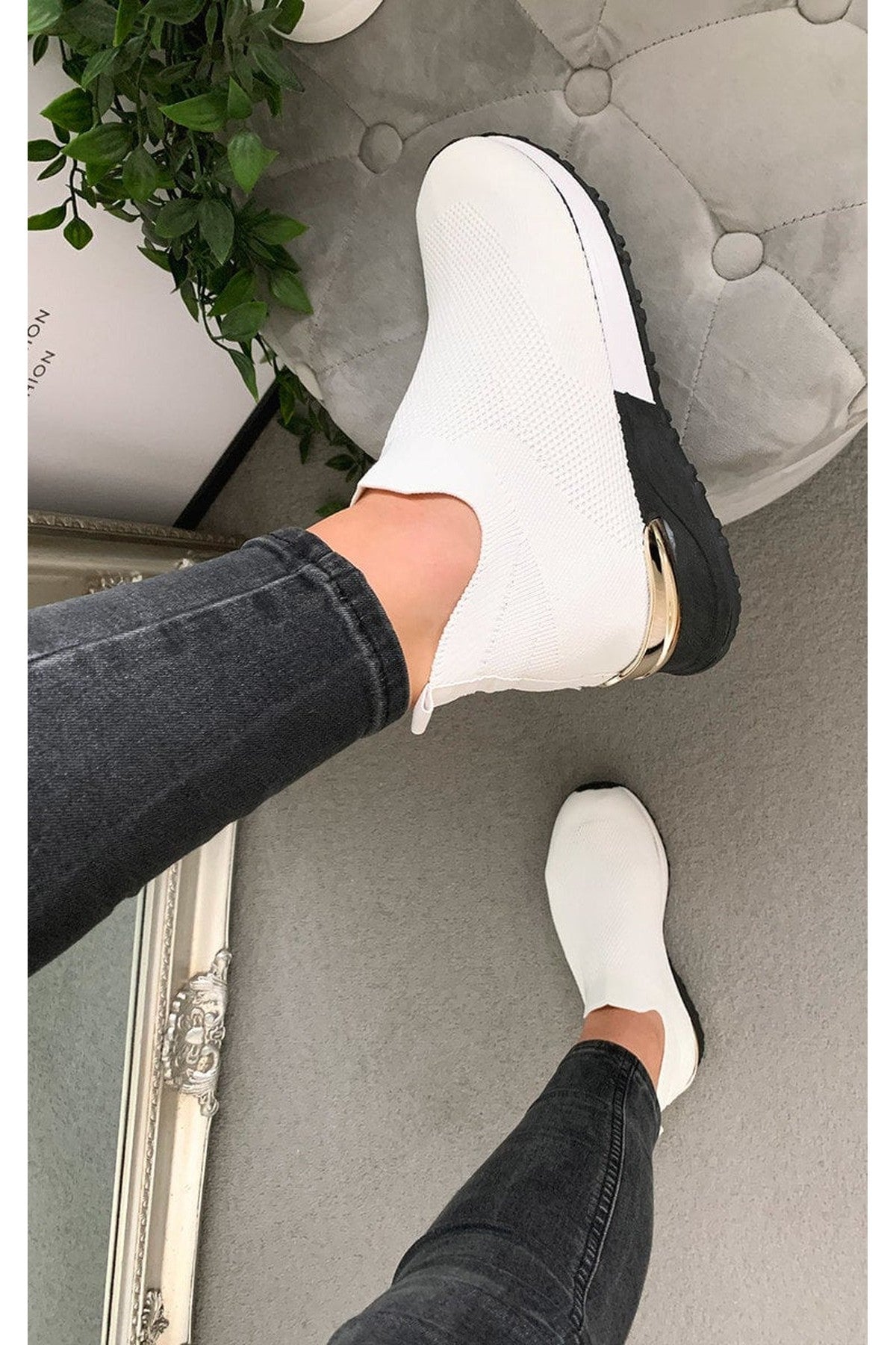 Jessi Slip On Sock Wedge Trainers - White