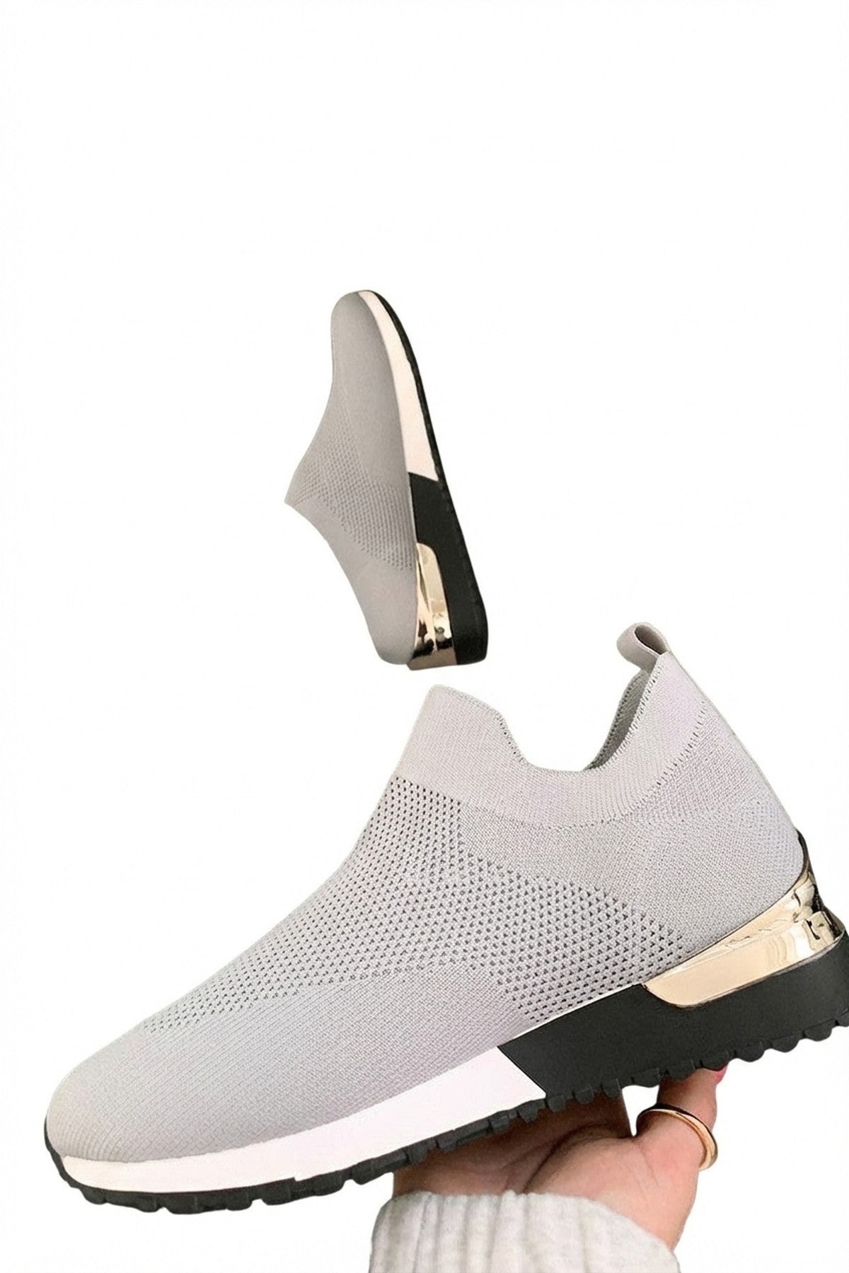 Jessi Slip On Sock Wedge Trainers - Grey_wb