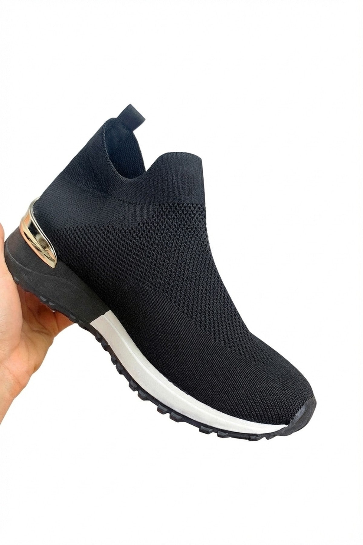 Jessi Slip On Sock Wedge Trainers - Jet Black_wb