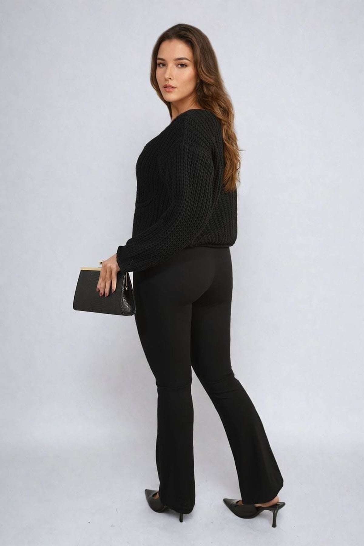 Jessica High Waisted Flare Leg Trouser - Black