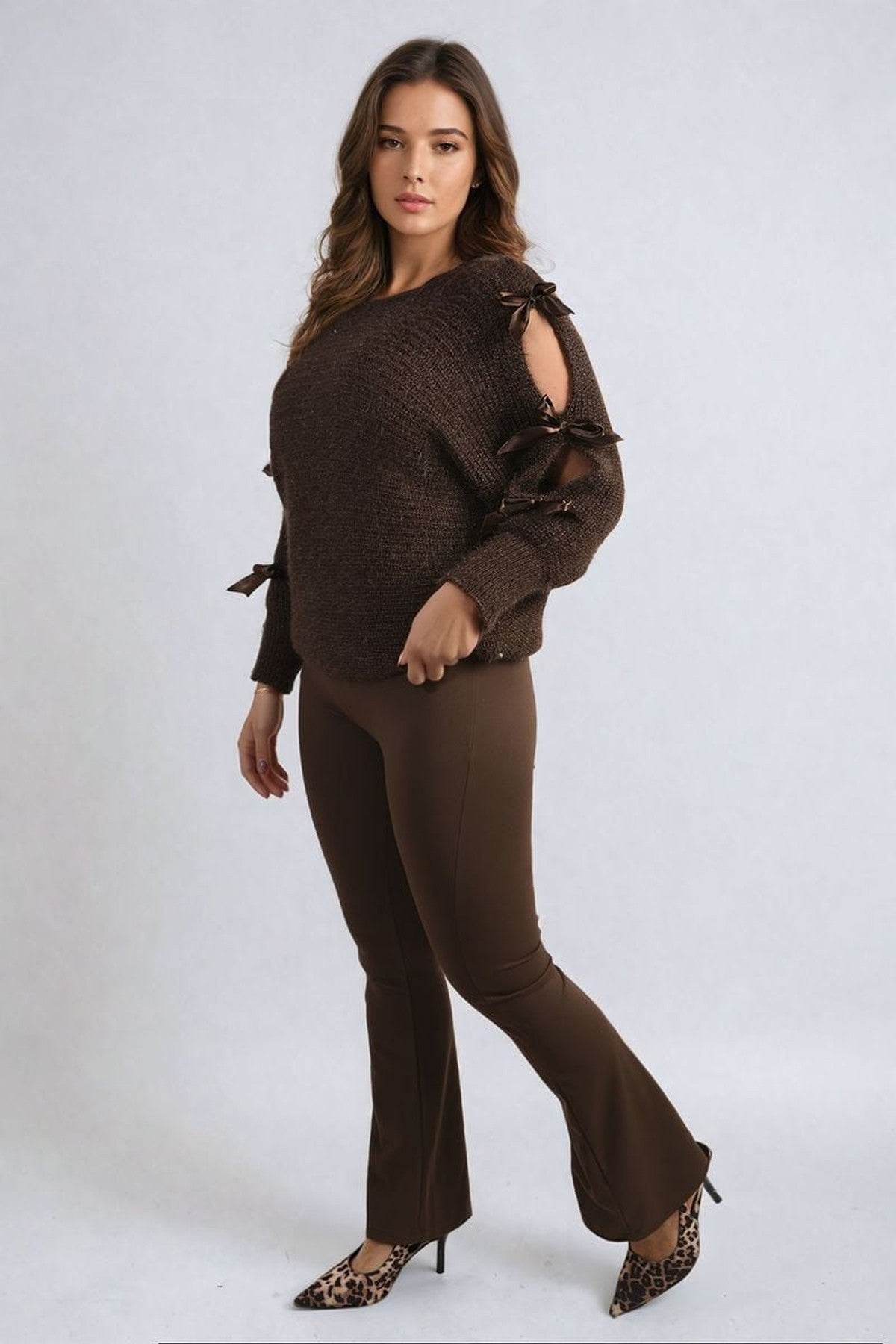 Jessica High Waisted Flare Leg Trouser - Brown