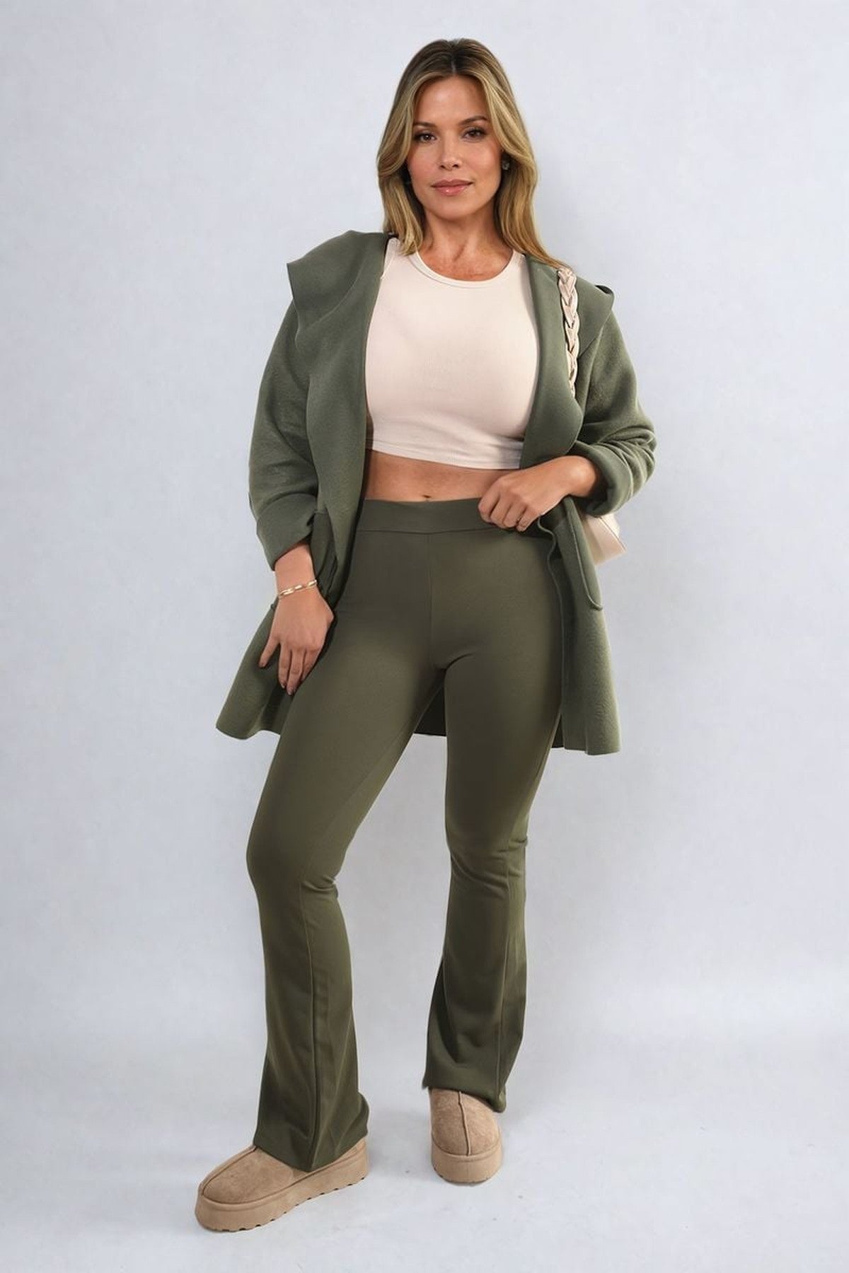 Jessica High Waisted Flare Leg Trouser - Khaki