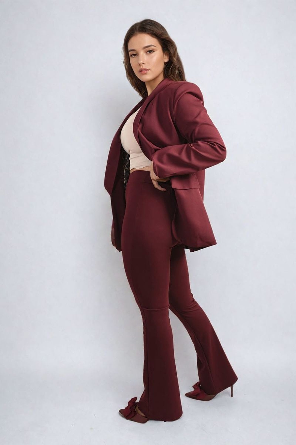 Jessica High Waisted Flare Leg Trouser - Wine