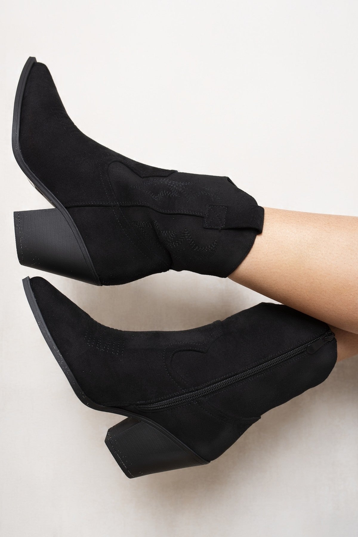 Laura Suede Cowboy Ankle Length Boots - Jet Black