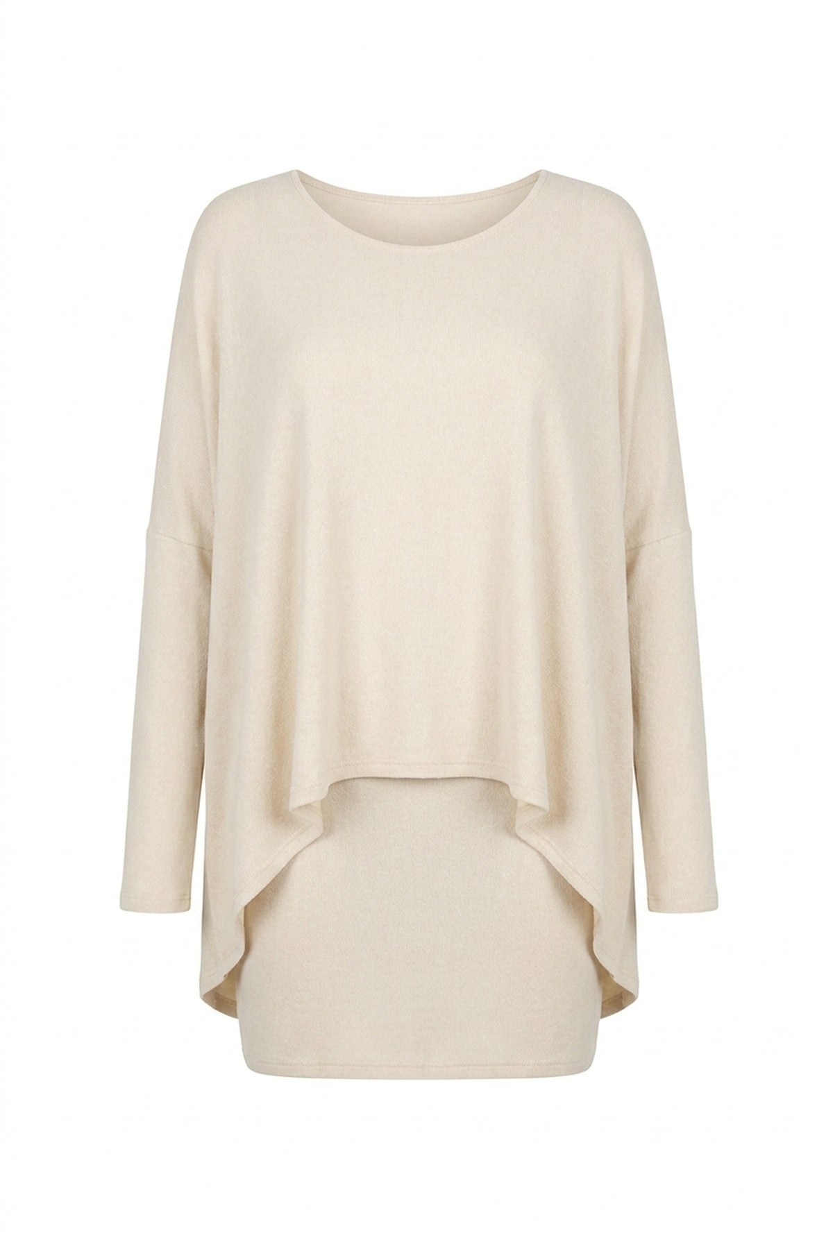 Joanna Oversized Long Sleeve Asymmetric Mini Dress - BEIGE_wb