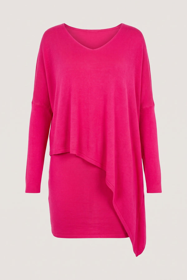 Joanna Oversized Long Sleeve Asymmetric Mini Dress - Fuschia