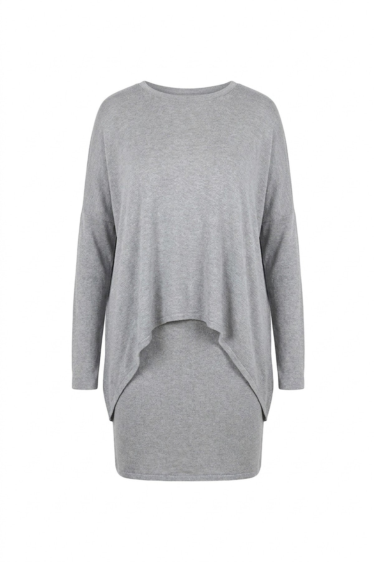 Joanna Oversized Long Sleeve Asymmetric Mini Dress - Grey_wb