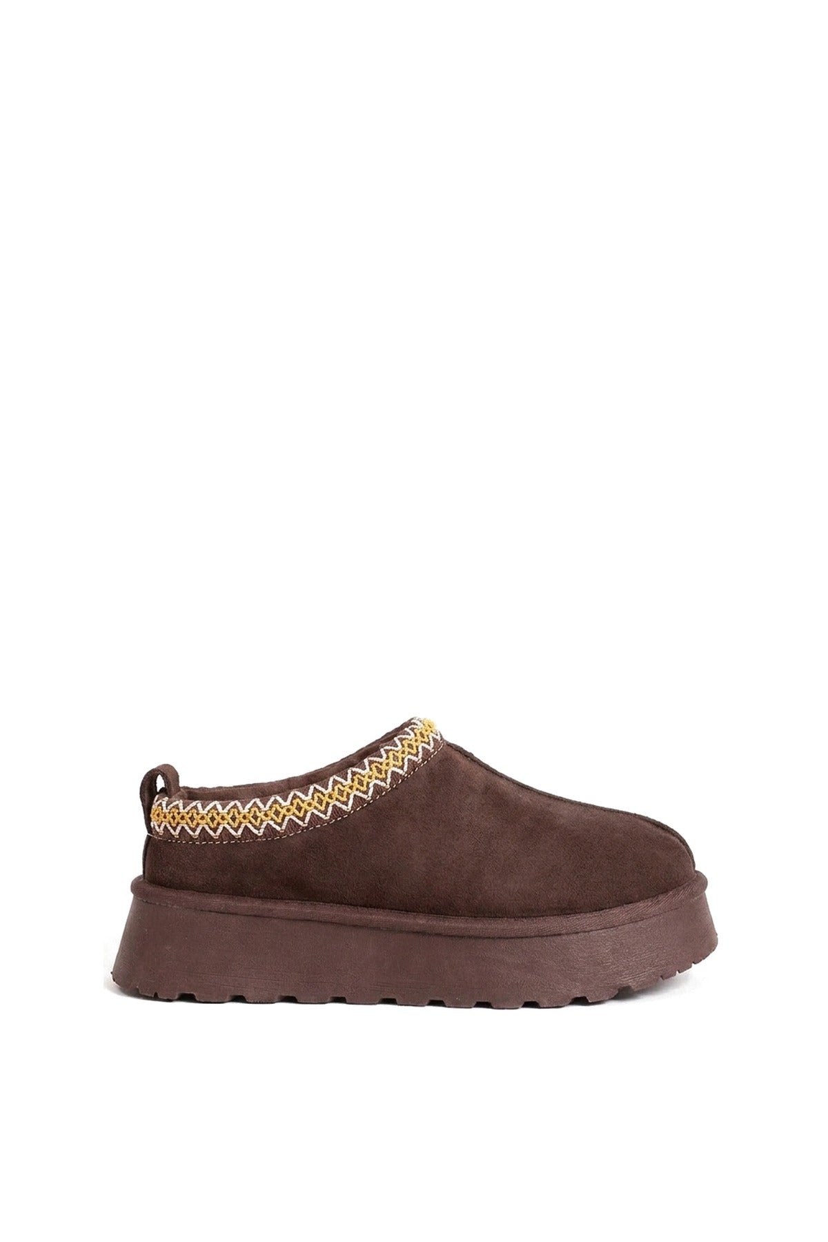 Jolene Aztec Detail Low Ankle Platform Slipper Boots - Brown
