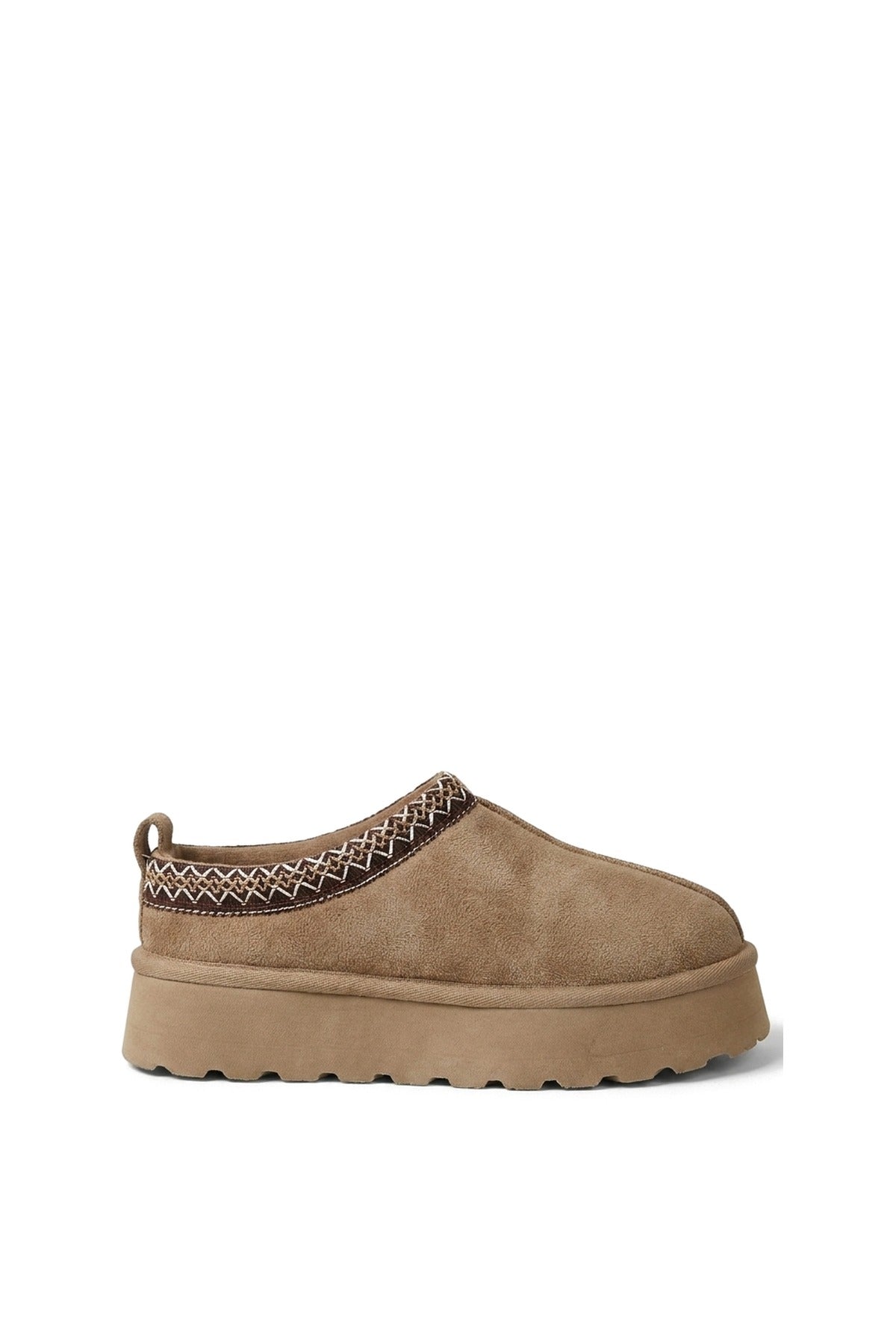 Jolene Aztec Detail Low Ankle Platform Slipper Boots - Camel