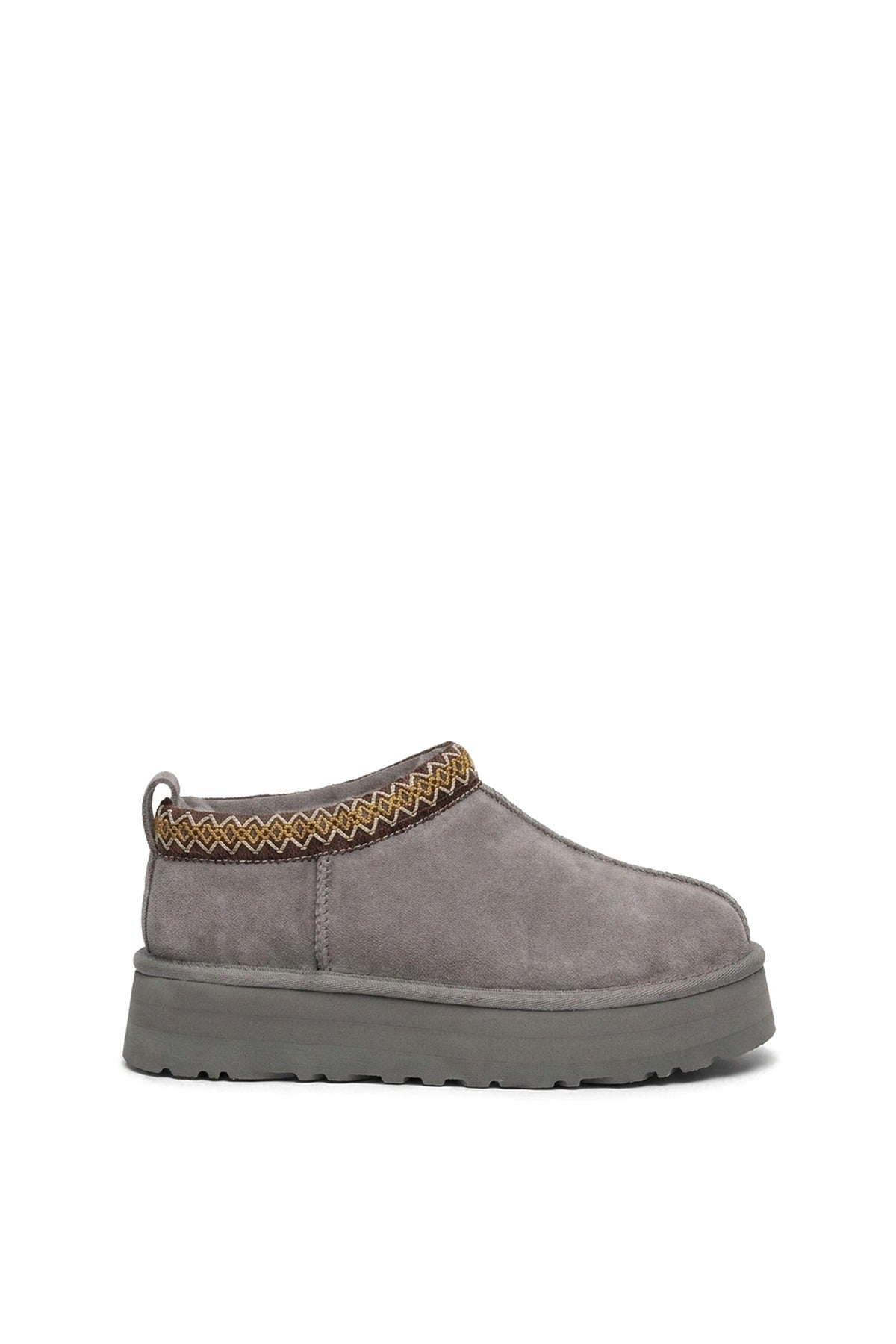 Jolene Aztec Detail Low Ankle Platform Slipper Boots - Grey