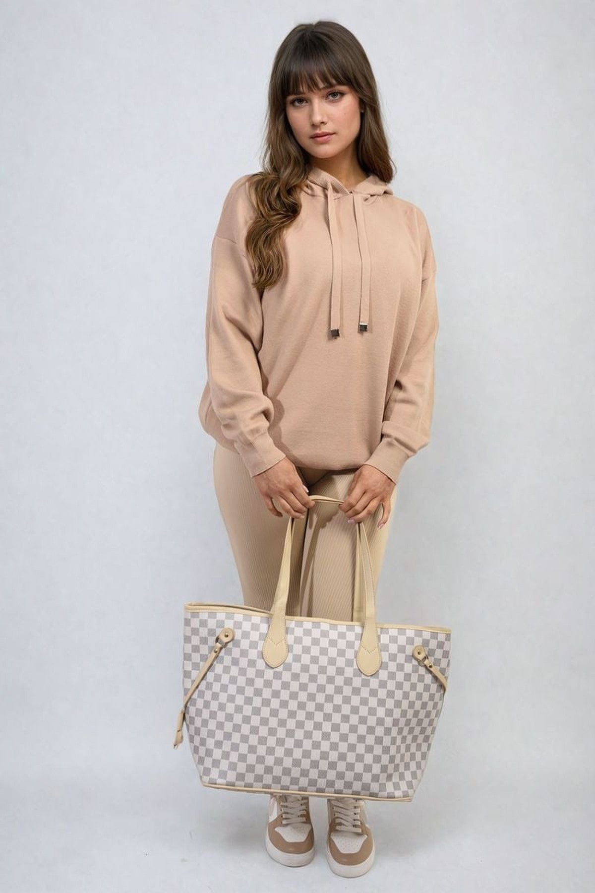 Karen New York City Print Knitted Hoodie - Camel