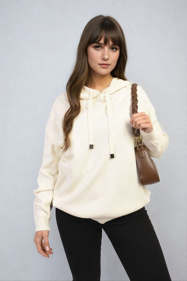 Karen New York City Print Knitted Hoodie - Cream
