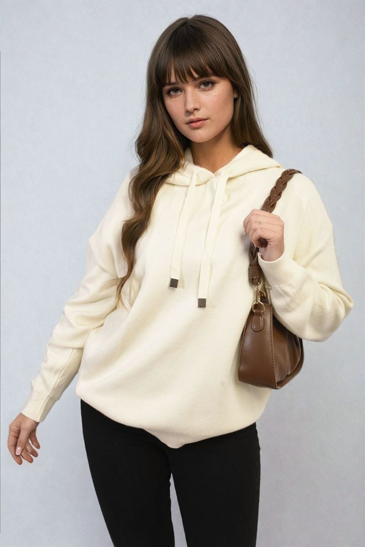 Karen New York City Print Knitted Hoodie - Cream