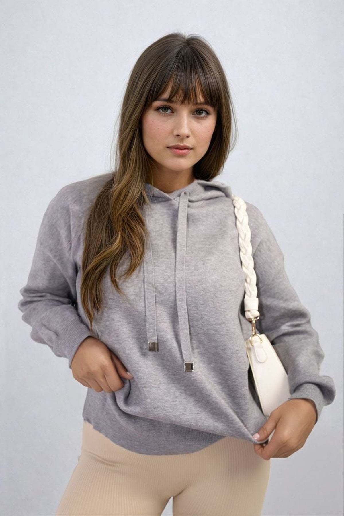 Karen New York City Print Knitted Hoodie - Grey