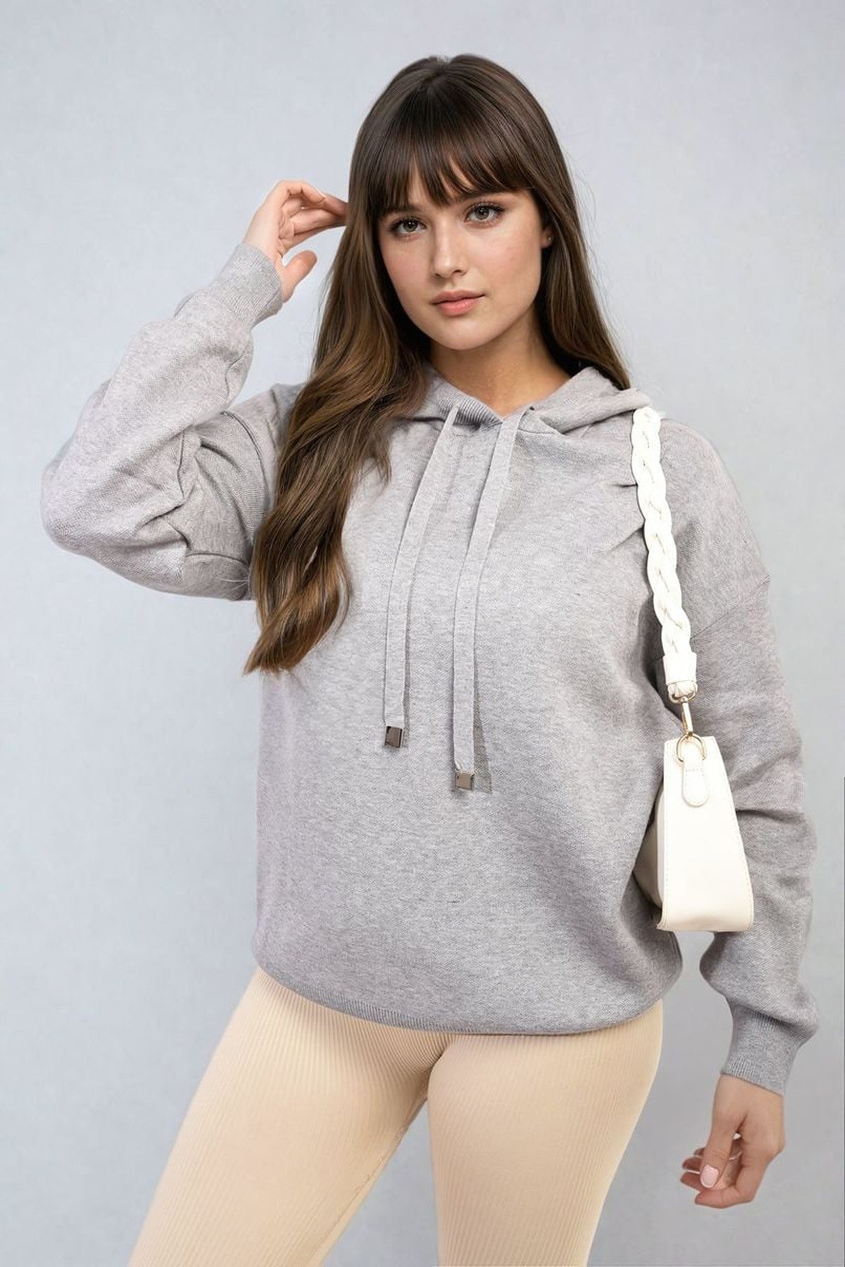 Karen New York City Print Knitted Hoodie - Grey