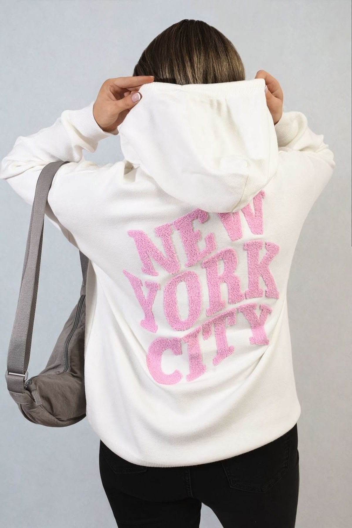 Karen New York City Print Knitted Hoodie - White
