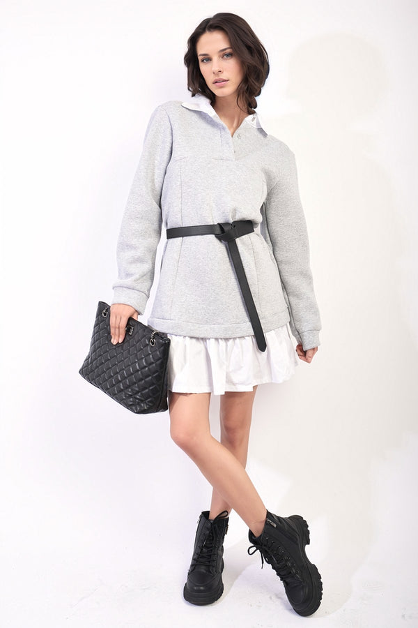 Kayla Collared Long Sleeve Mini Dress - Grey
