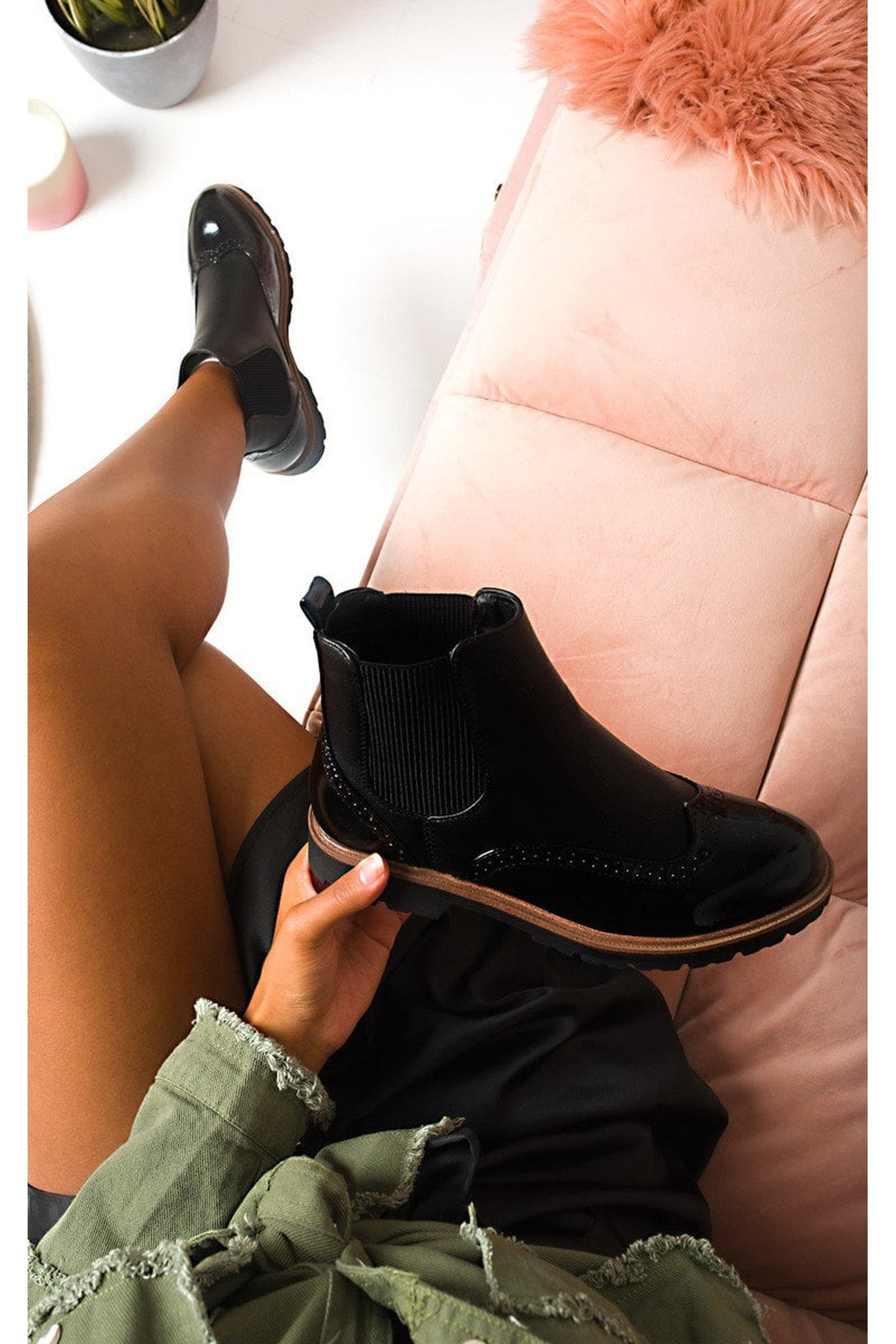 Kensie Faux Leather Brogue Chelsea Boots - Black