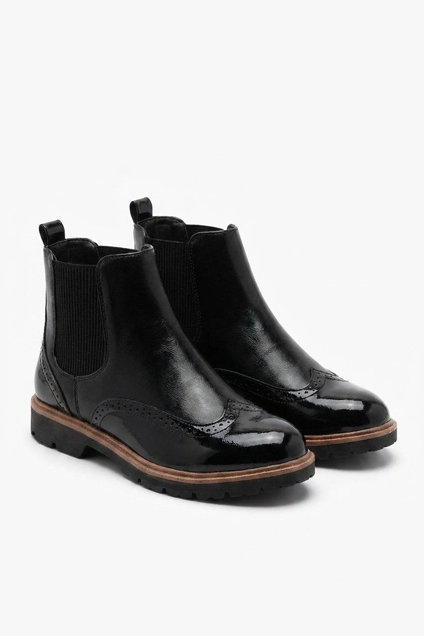 Kensie Faux Leather Brogue Chelsea Boots - Black_wb