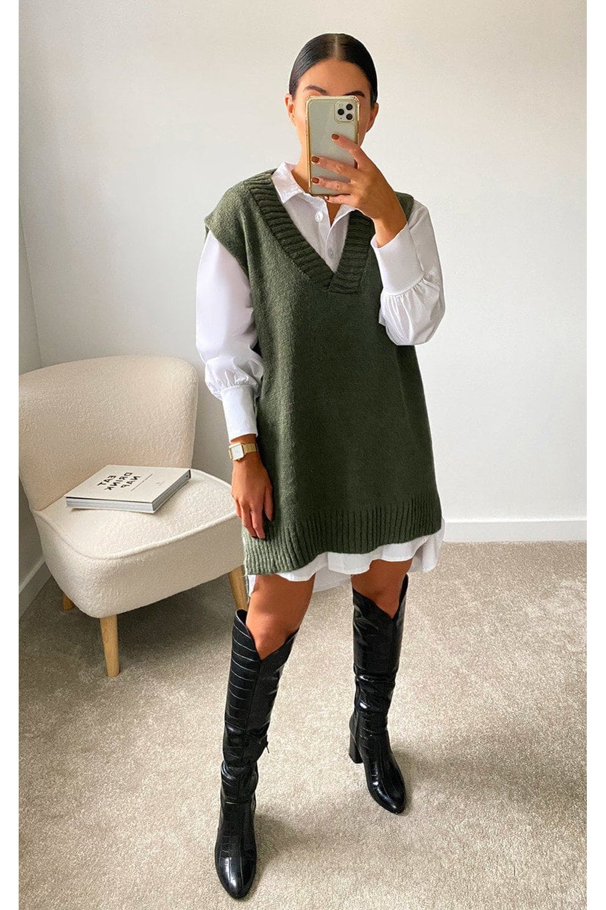 Lois Sleeveless Knitted Vest - Khaki
