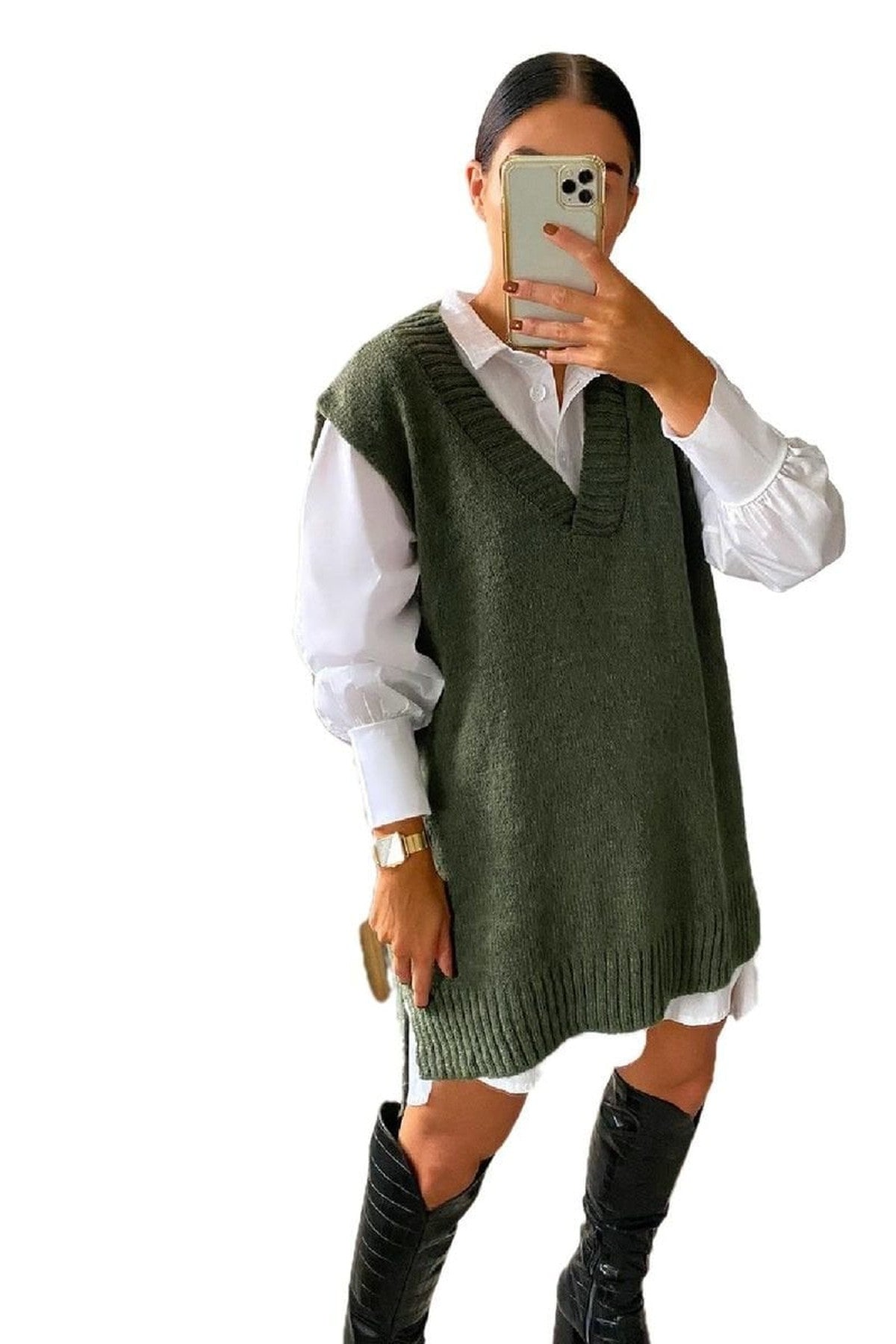 Lois Sleeveless Knitted Vest - Khaki