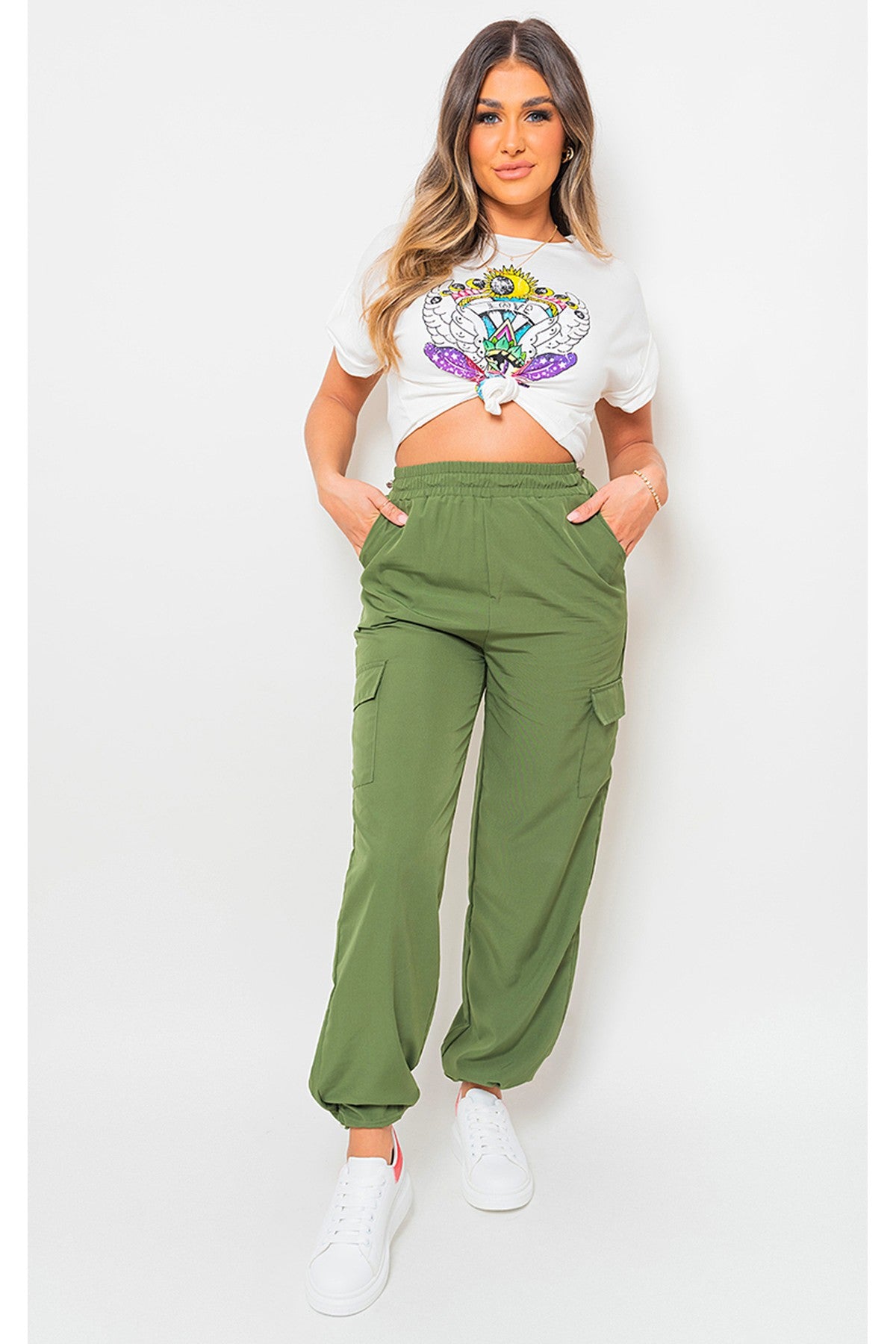 Aubree Casual Drawstring Cargo Pants - Khaki