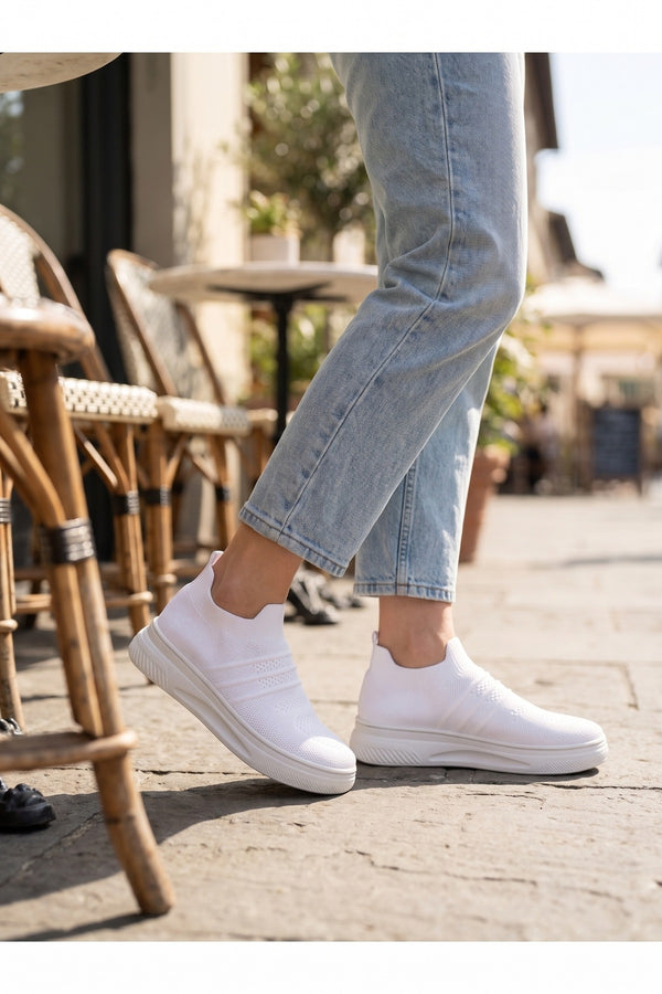 Grace Knit Slip On Trainers - White