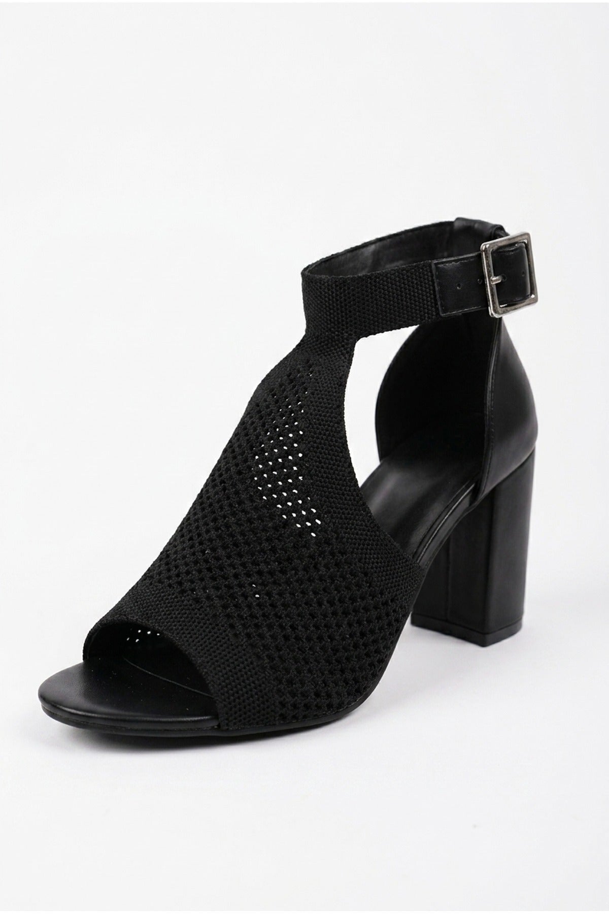Sora Knit Vamp Block Heel Sandals - Black