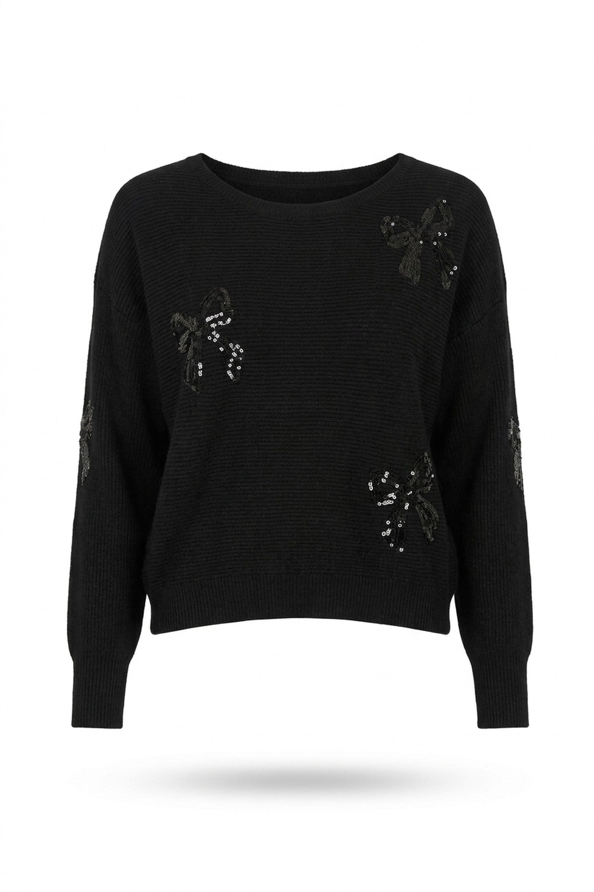 Marivelle Knitted Jumper With Sequin Bow Detail - Pink_wb