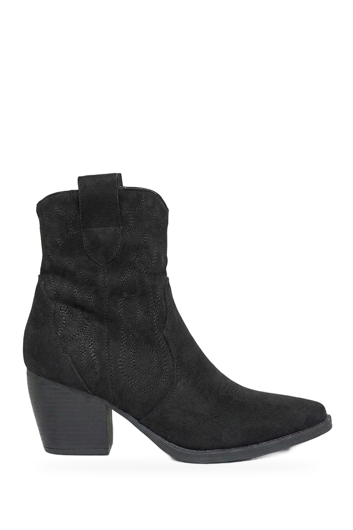 Laura Faux Suede Cowboy Ankle Length Boots - Black