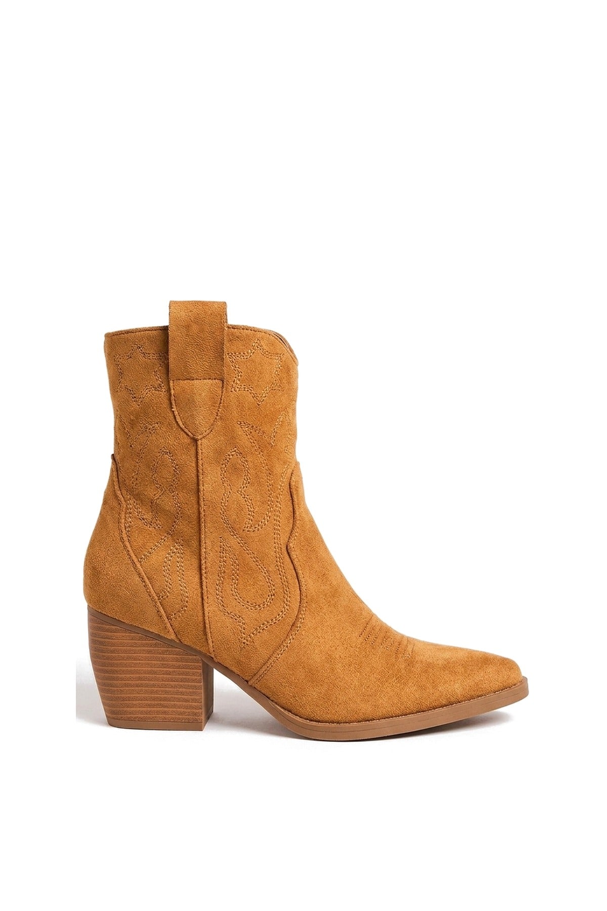 Laura Faux Suede Cowboy Ankle Length Boots - Camel