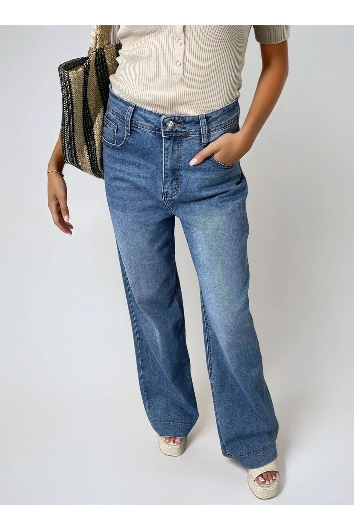 Layla High Waisted Wide Leg Jeans - Denim