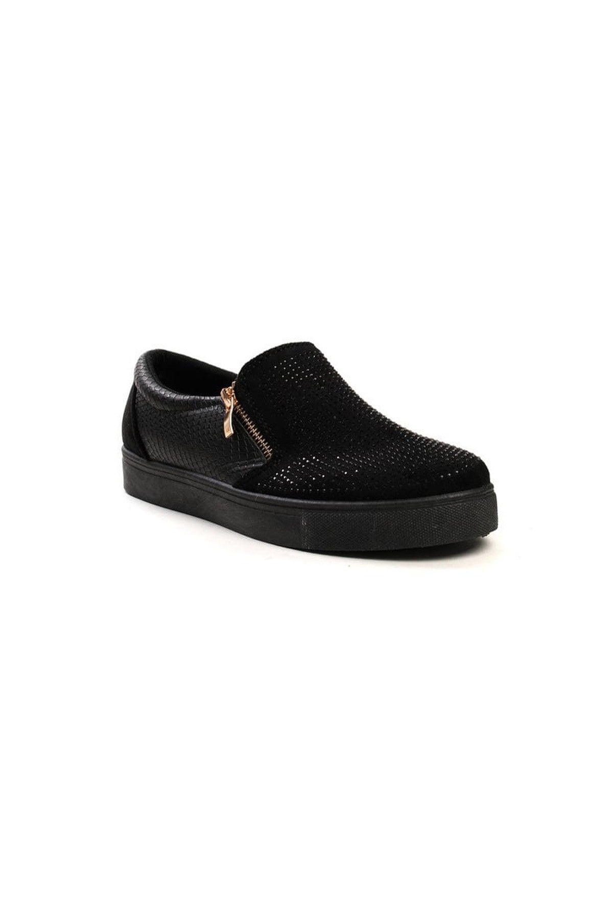 Leah Crystal Suede Zip Pumps Trainers - Black