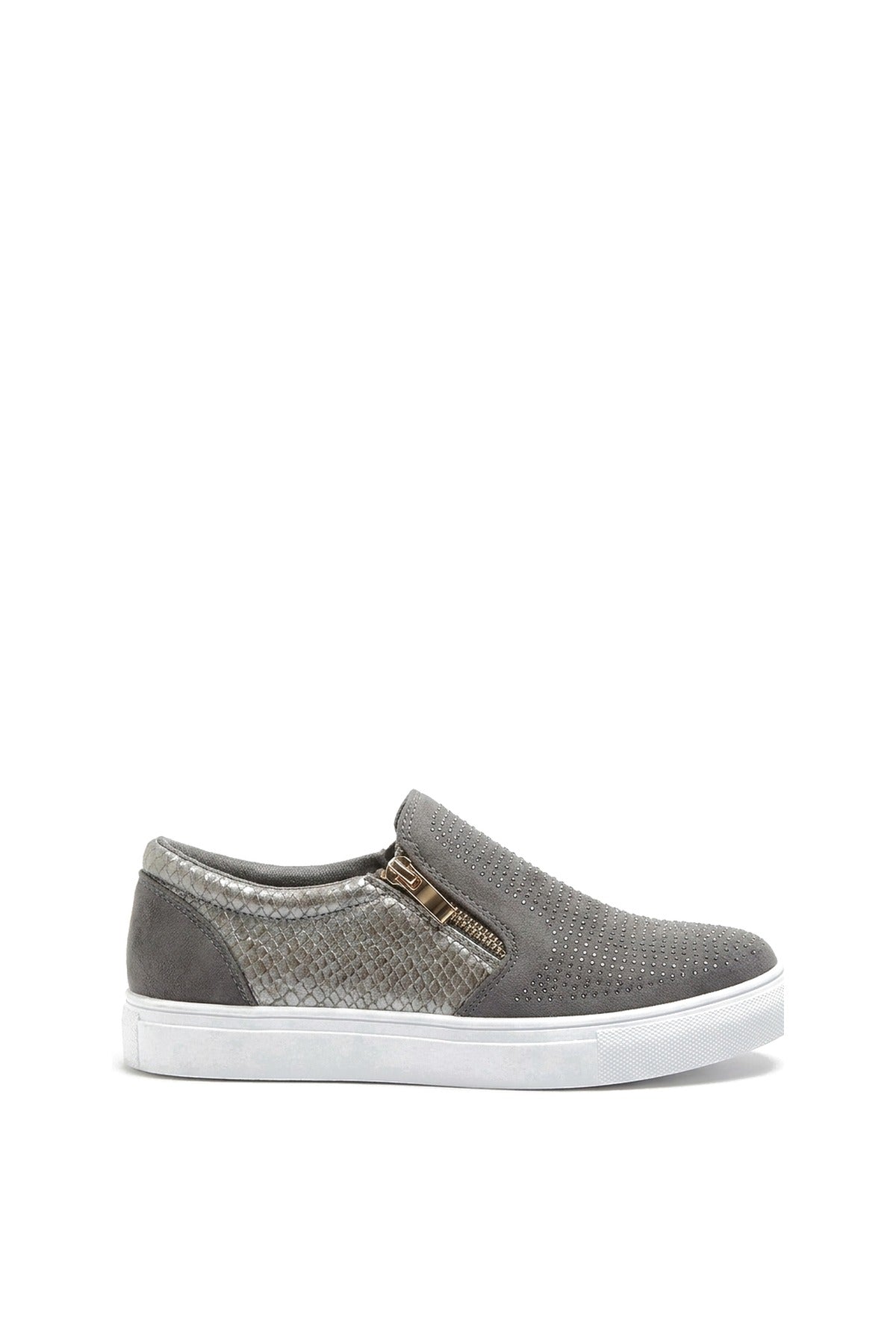 Leah Crystal Suede Zip Pumps Trainers - Grey