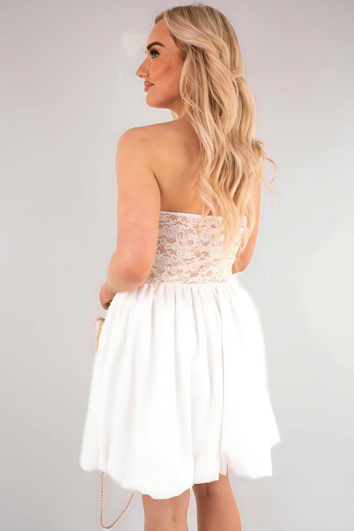 Leah Strapless Heart-shaped Lace Mini Dress - White