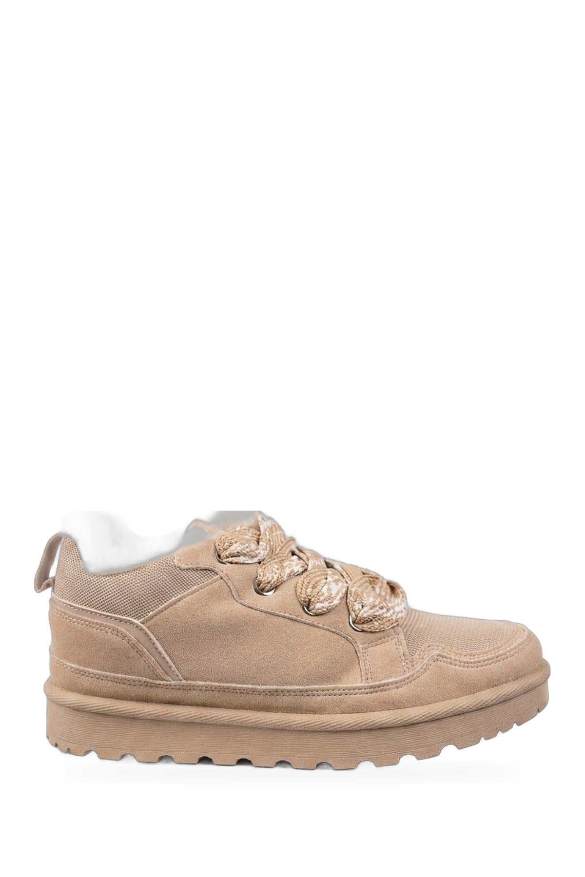 Leiza Chunky Lace Up Faux Fur Trainers - Beige