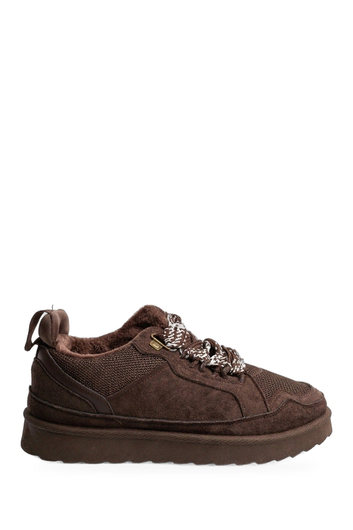 Leiza Chunky Lace Up Faux Fur Trainers - Brown