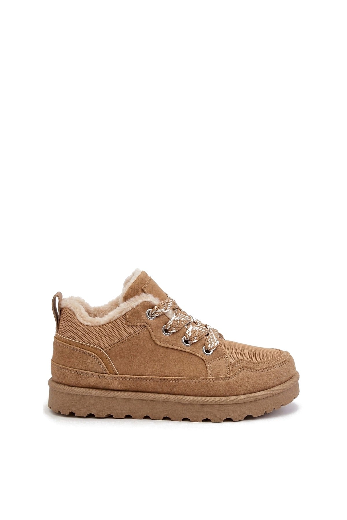 Leiza Chunky Lace Up Faux Fur Trainers - Camel