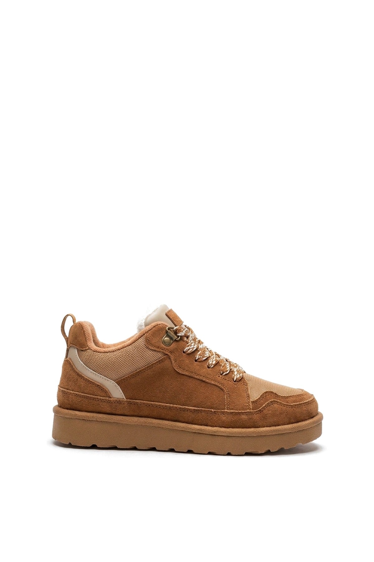 Leiza Chunky Lace Up Faux Fur Trainers - Chestnut