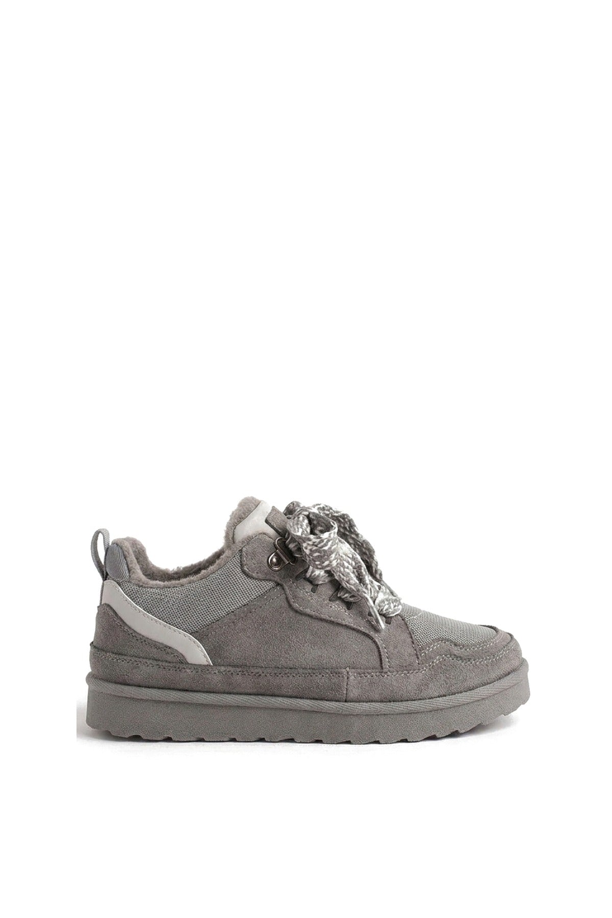 Leiza Chunky Lace Up Faux Fur Trainers - Grey