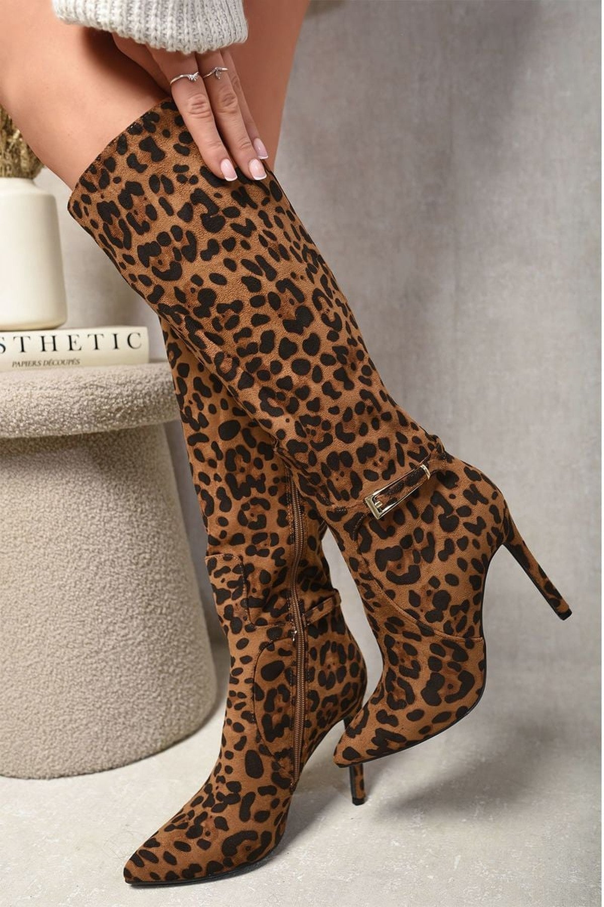 Anna Side Zip Stiletto Boots - Leopard