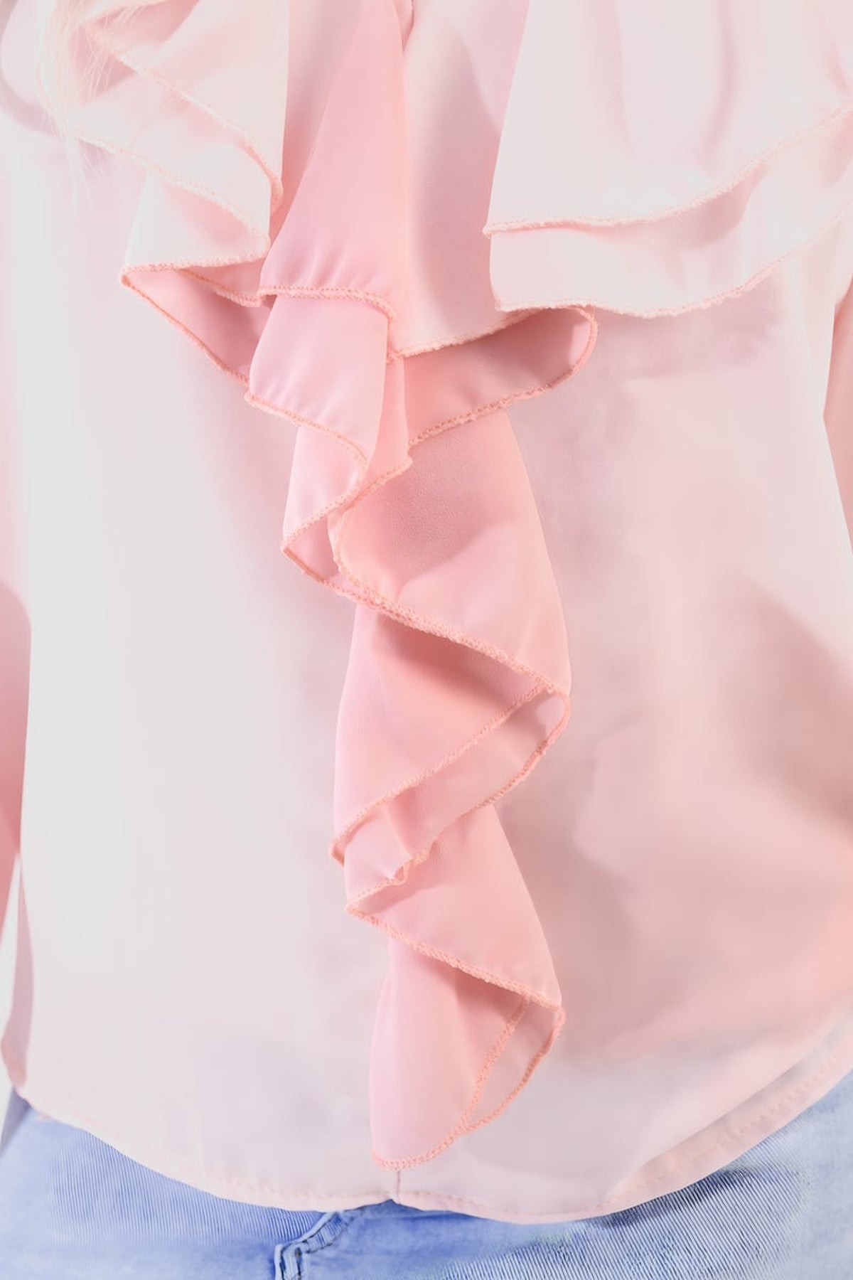 Leyla Ruffle Trim Front Long Sleeve Top - Pink