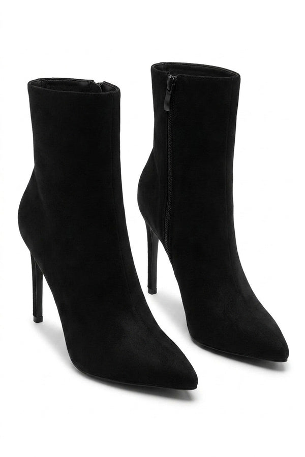 Lia Pointed Toe High Heel Ankle Boots With Side Zip - Black