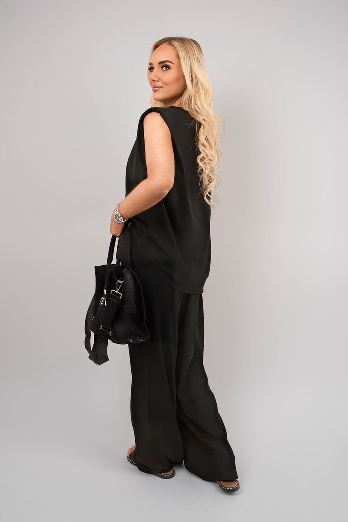 Liliane Sleeveless Relaxed Fit Top And Wide Leg Trouser Co-ord Set - Black
