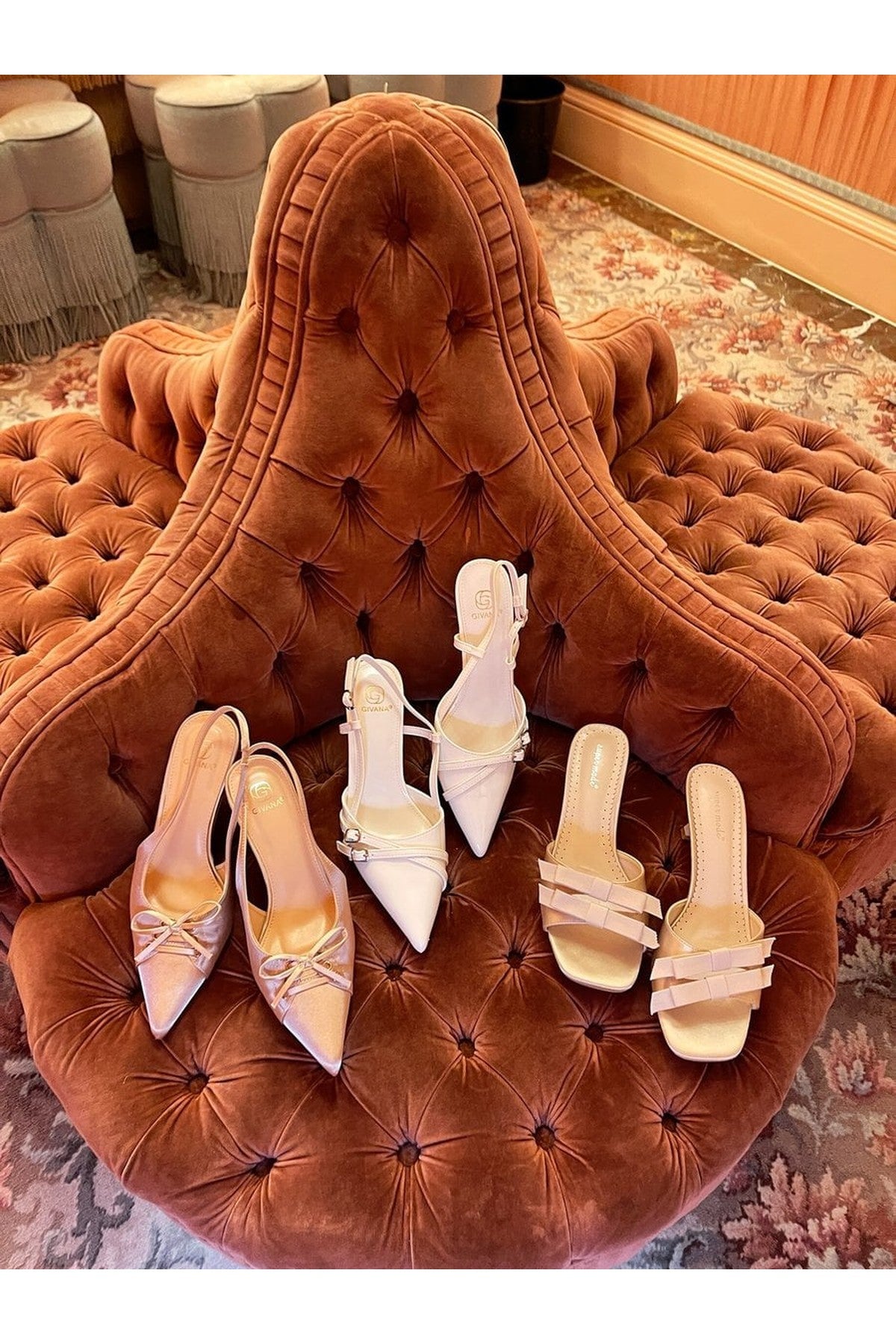 Lilly Sling Back Bow Knot Detail Pointed High Heels - Beige
