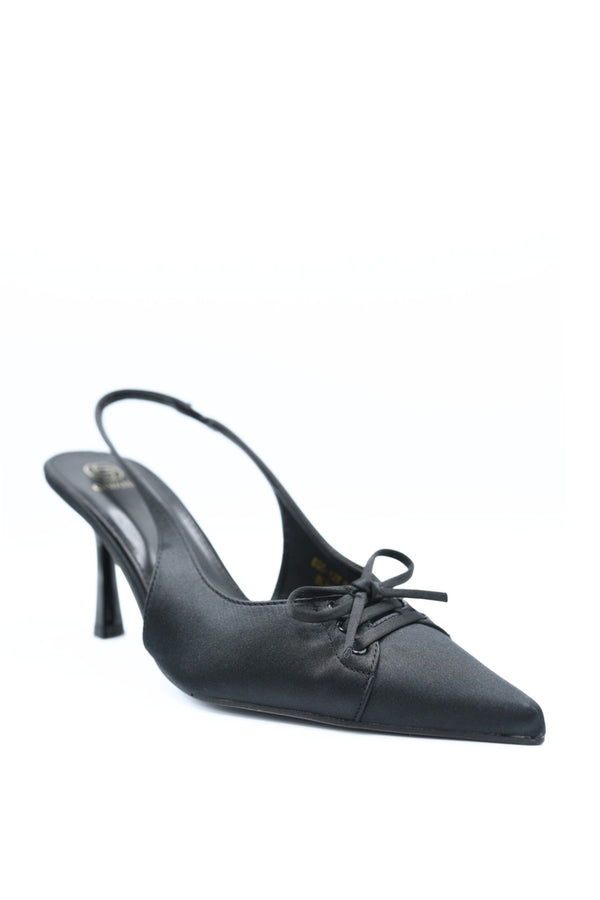 Lilly Sling Back Bow Knot Detail Pointed High Heels - Black
