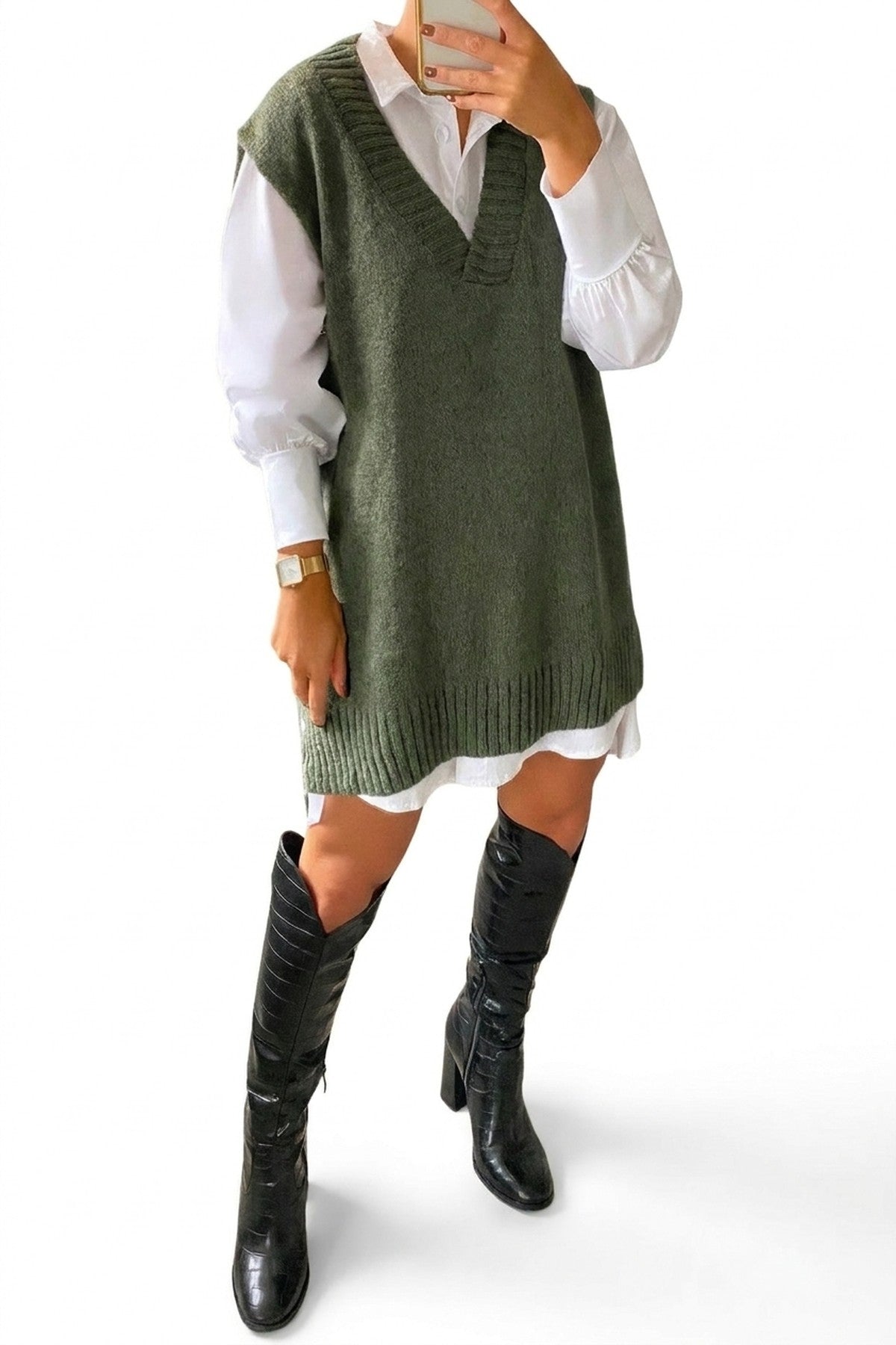 Lois Sleeveless Knitted Vest - Khaki_wb