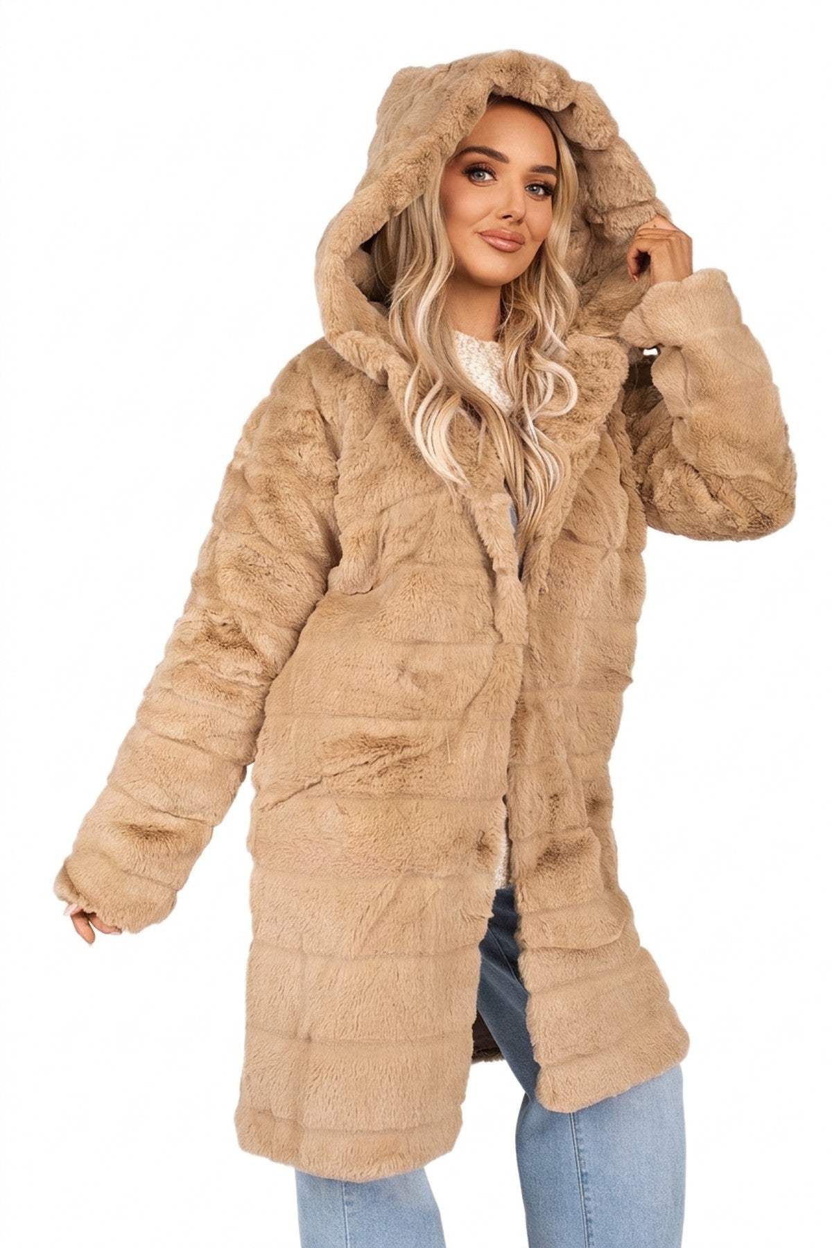 Milara Longline Faux Fur Hooded Coat - Mocha